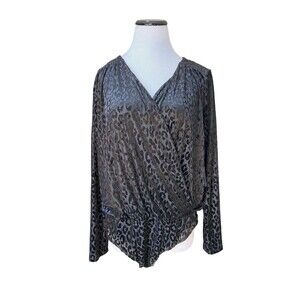 Express Womens Velvet Burnout Leopard‎ Wrap Bodysuit Size XL Black Going Out Top